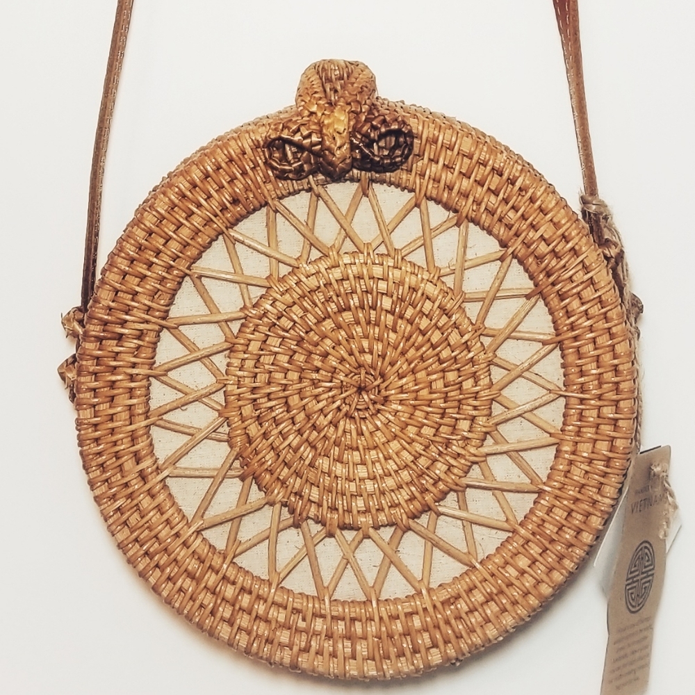 Rattan Round star Crossbody Bag leather handmade